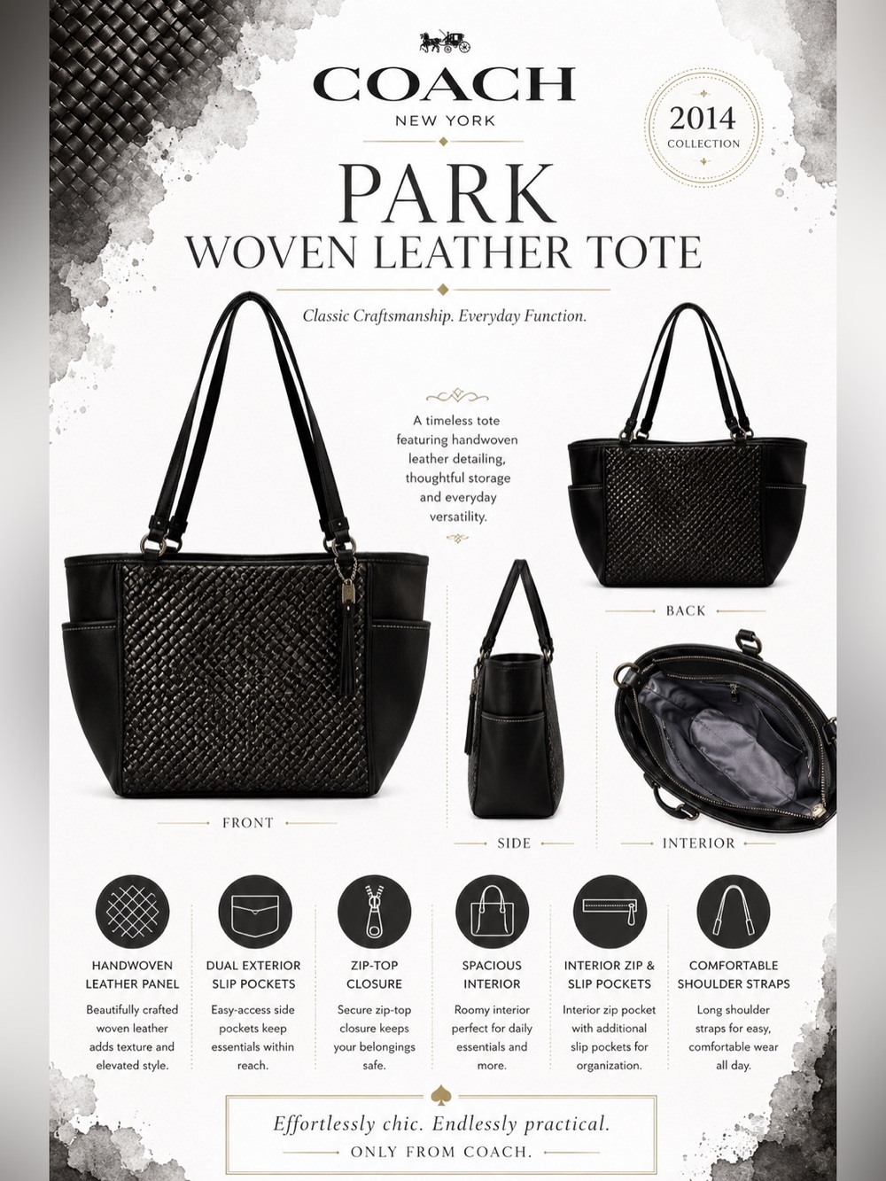 Coach Park Woven Leather Tote Bag black & silver woven leather panel 2014